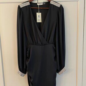 Ramy Brook Foxy Embellished Black Ruched Mini Dress Size NWT 4